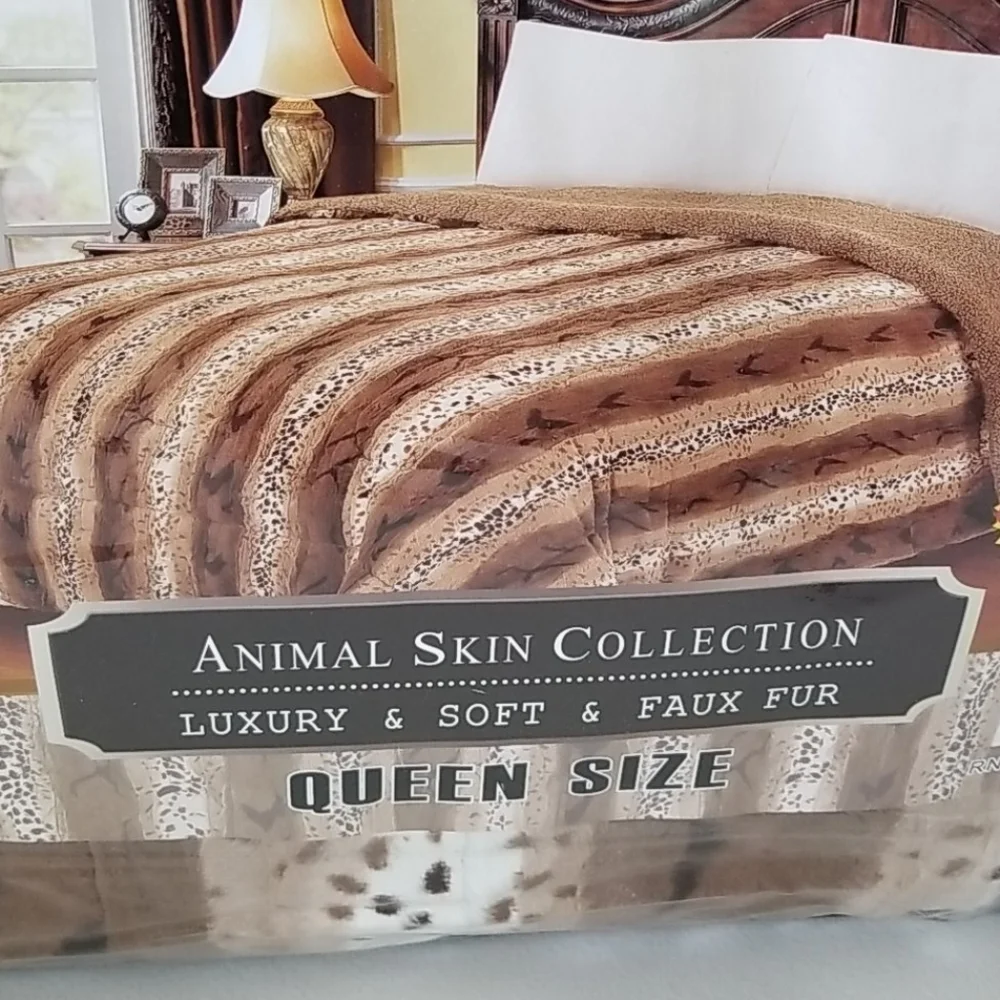Queen Size Ultra Thick Soft Faux Fur Blanket Throw 3 Piece Set
